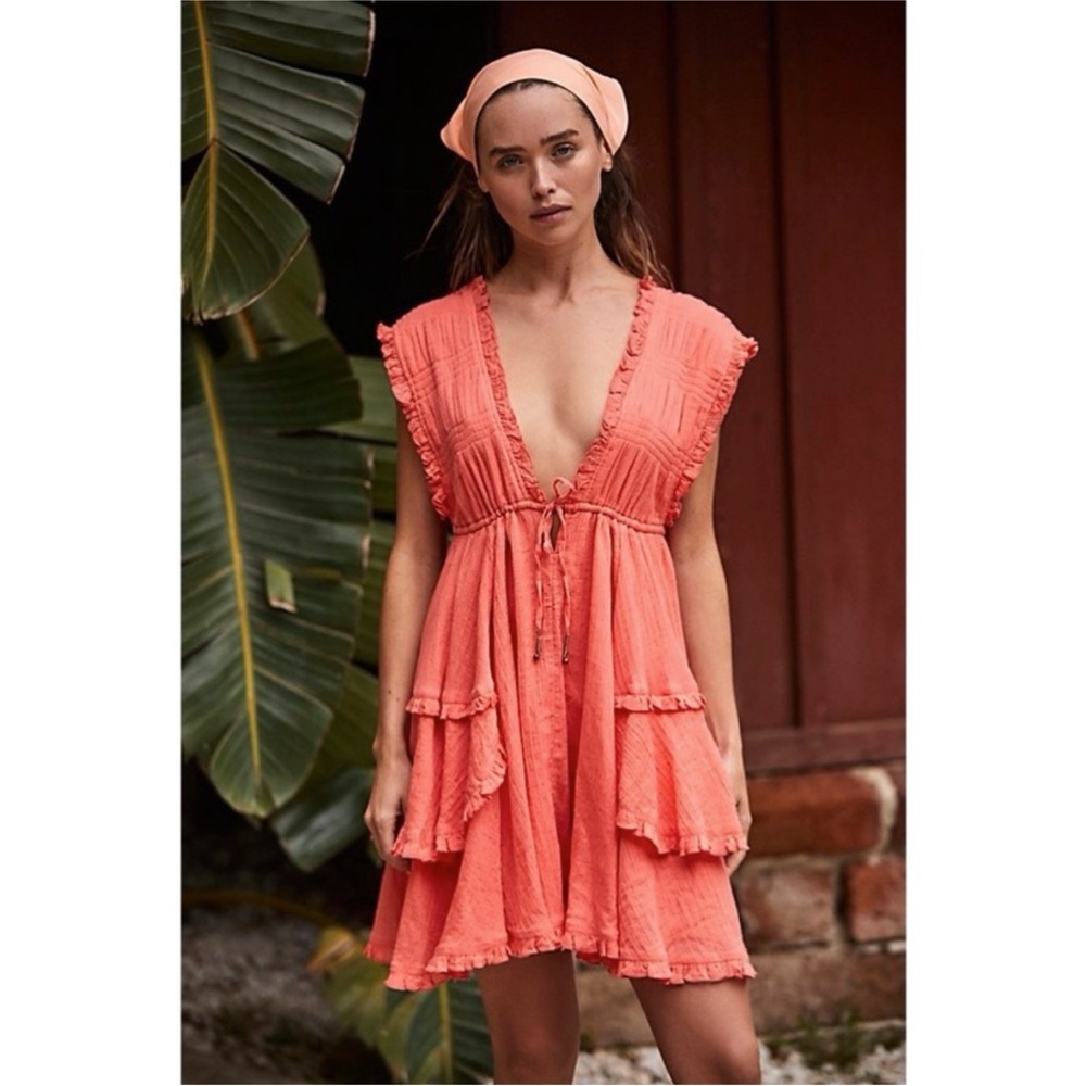 NEW Free People Endless‎ Summer Antoinette Mini Dress in Coral